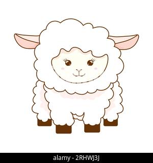 Süße Kawaii-Schafe auf weißem isoliertem Hintergrund veganes veganes Thema Stock Vektor