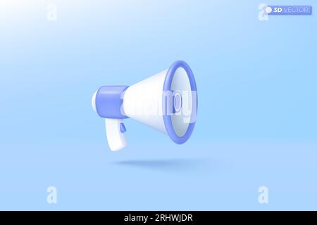 3D Symbol für Megaphon-Lautsprecher in Blau und weiß. Lautsprecher-Bullhorn zur Ankündigung von Rabattaktionen, Verkauf von reduzierten Preisen. 3D-Vektor ist Stock Vektor