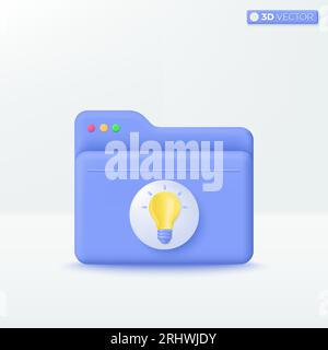 Symbol für ORDNERIDEE. Online-Portfolio mit Informationen zur Präsentation, komfortables Suchen, gespeicherte Daten, Dateimanagement-Konzept. 3D-Vektorisolierung Stock Vektor