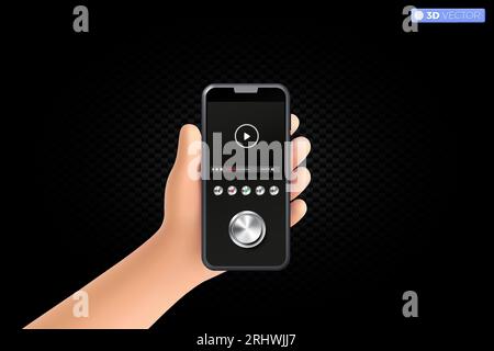 3D-Symbol für die Benutzeroberfläche der Video-Media-Steuerungstaste für Mobiltelefone. Online-Spiele für Geldverdienen, Live-Streaming und vlog-Konzept. 3D-Vektor ist Stock Vektor