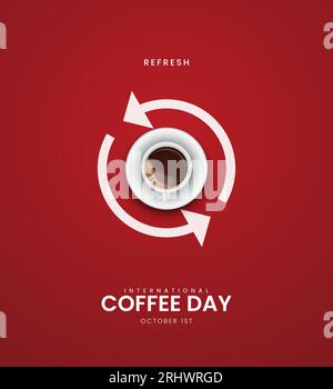 Internationaler Kaffeetag – kreative Kaffeewerbung. 3D-Illustration Stock Vektor