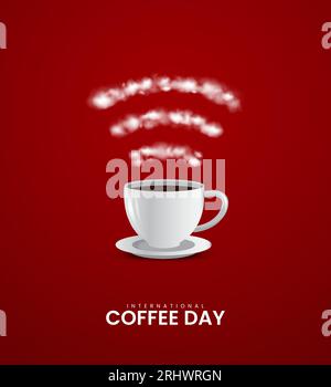 Internationaler Kaffeetag – kreative Kaffeewerbung. 3D-Illustration Stock Vektor