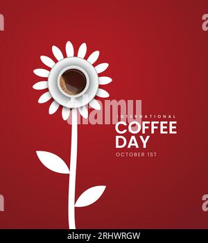 Internationaler Kaffeetag – kreative Kaffeewerbung. 3D-Illustration Stock Vektor
