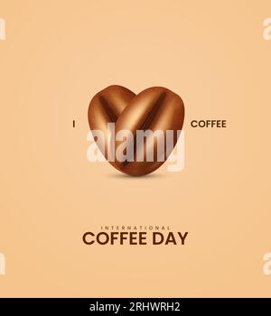Internationaler Kaffeetag – kreative Kaffeewerbung. 3D-Illustration Stock Vektor