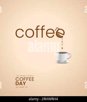 Internationaler Kaffeetag – kreative Kaffeewerbung. 3D-Illustration Stock Vektor