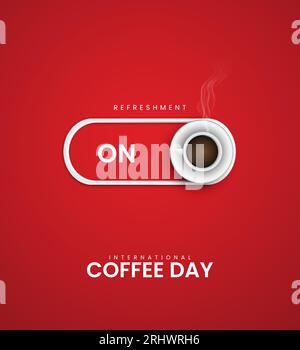 Internationaler Kaffeetag – kreative Kaffeewerbung. 3D-Illustration Stock Vektor