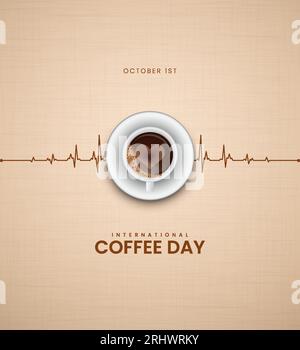 Internationaler Kaffeetag – kreative Kaffeewerbung. 3D-Illustration Stock Vektor
