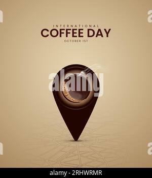 Internationaler Kaffeetag – kreative Kaffeewerbung. 3D-Illustration Stock Vektor