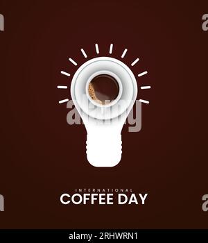 Internationaler Kaffeetag – kreative Kaffeewerbung. 3D-Illustration Stock Vektor