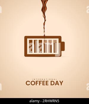 Internationaler Kaffeetag – kreative Kaffeewerbung. 3D-Illustration Stock Vektor