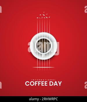 Internationaler Kaffeetag – kreative Kaffeewerbung. 3D-Illustration Stock Vektor