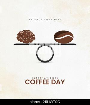 Internationaler Kaffeetag – kreative Kaffeewerbung. 3D-Illustration Stock Vektor
