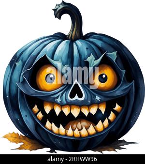 Gruseliger Kürbis für Halloween. Dunkelblauer Kürbis mit Zähnen für dein Design für Halloween. Stock Vektor