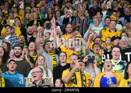 Brisbane, Australien. August 2023. Die Fans sehen sich das Spiel zwischen Schweden und Australien auf dem dritten Platz bei der FIFA Frauen-Weltmeisterschaft 2023 in Brisbane, Australien, am 19. August 2023 an. Quelle: Guo Lei/Xinhua/Alamy Live News Stockfoto