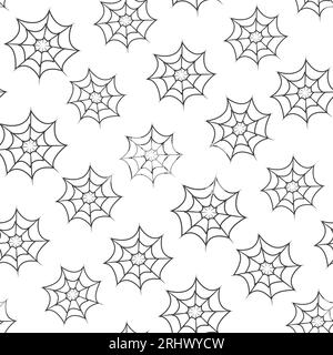 Halloween Spinnennetz nahtloses Vektorhintergrundmuster Weißer Hintergrund und schwarze Spinnweben. Einfache Illustration. Geometrisches Layout. Wiederholen Sie die Konstruktion für Stock Vektor