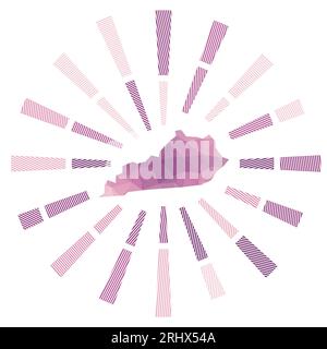 Kentucky Sunburst. Niedrige Poly-Streifen und Karte des US-Bundesstaates. Kreative Vektorillustration. Stock Vektor