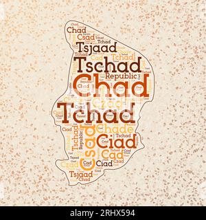 Tschad-Form mit Ländernamen Wortwolke in mehreren Sprachen. Grenzkarte des Tschad auf erstaunlichen Dreiecken, die überall verstreut sind. Künstlerische Vektorillustration. Stock Vektor