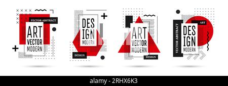 Abstrakte Banner. Grafische Designelemente. Moderne Posterrahmen. Layout mit geometrischen Formen oder Punkten. Kreative rote Kunst Minimale Collage-Zahlen. Text Stock Vektor