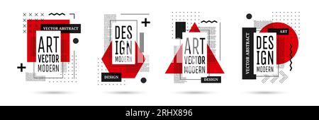 Abstrakte Banner. Grafische Designelemente. Moderne Posterrahmen. Layout mit geometrischen Formen oder Punkten. Kreative rote Kunst Minimale Collage-Zahlen. Text Stock Vektor