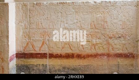 Ägypten, Sakkara, Grab von Ankhmahor, Prozession der Darbietenden Bringer. Stockfoto