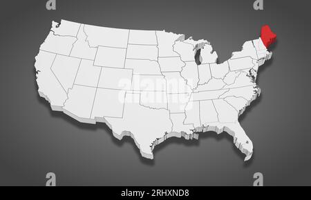 Bundesstaat Maine auf der 3D-Karte der Vereinigten Staaten von Amerika hervorgehoben. 3D-Illustration Stockfoto