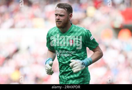 Rotherham United Torhüter Viktor Johansson während des Sky Bet Championship Matches zwischen Sunderland und Rotherham United im Stadium of Light, Sunderland am Samstag, den 19. August 2023. (Foto: Michael Driver | MI News) Credit: MI News & Sport /Alamy Live News Stockfoto