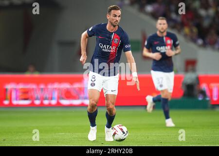 Toulouse, Frankreich. August 2023. Fabian Ruiz aus Paris Saint-Germain spielte während des La-Liga-Spiels zwischen Toulouse FC und Paris Saint-Germain am 19. August 2023 in Toulouse, Spanien. (Foto: BAGU BLANCO PRESSINPHOTO) Credit: PRESSINPHOTO SPORTS AGENCY/Alamy Live News Stockfoto