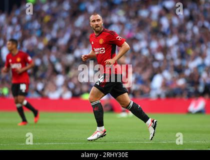 X19th August 2023; Tottenham Hotspur Stadium, London, England; Premier League Football, Tottenham Hotspur gegen Manchester United; Christian Eriksen von Manchester United Stockfoto