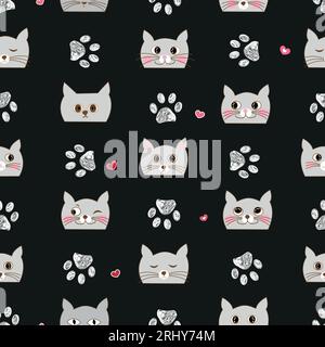Niedliche handgezeichnete Cartoon-Katzen. Nahtloses Stoffmuster Stock Vektor