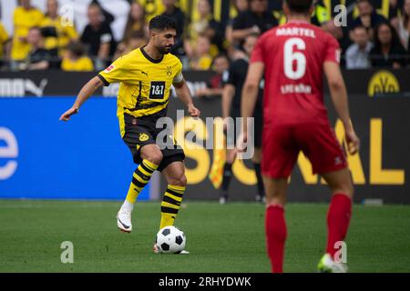 Emre CAN (DO), Action, Single Action, Fußball 1. Bundesliga, 1. Spieltag, Borussia Dortmund (DO) - 1. FC Köln (K) 1:0 am 19. August 2023 in Dortmund/Deutschland. #DFL-Vorschriften verbieten die Verwendung von Fotos als Bildsequenzen und/oder Quasi-Video # Stockfoto