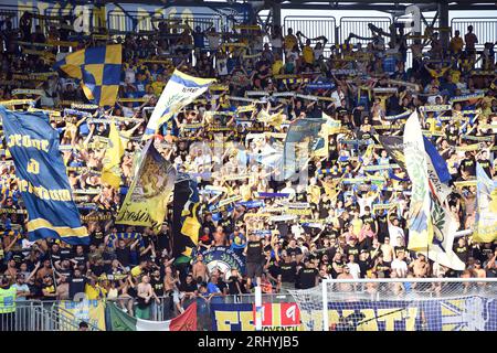 Frosinone, Latium. August 2023. Frosinone-Fans während des Spiels der Serie A zwischen Frosinone und Napoli im Benito Stirpe Stadion in Frosinone, Italien, 19. August 2023. Quelle: massimo insabato/Alamy Live News Stockfoto