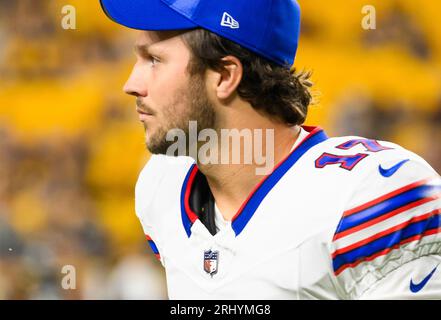 Pittsburgh, Usa. August 2023. Buffalo Bills Quarterback Josh Allen (17) am Samstag, den 19. August 2023 in Pittsburgh gegen die Pittsburgh Steelers. Foto von Archie Carpenter/UPI Credit: UPI/Alamy Live News Stockfoto