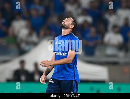 Belo Horizonte, Brasilien. August 2023. Mineirao Stadium Gilberto do Cruzeiro bedauert das Tor, das Gustavo Mosquito von Korinthians während des Spiels zwischen Cruzeiro und Korinthians erzielte, gültig für die 20. Runde der brasilianischen Meisterschaft, im Mineirao Stadium, diesen Samstag, 19. 30761 (Gledston Tavares/SPP) Credit: SPP Sport Press Photo. Alamy Live News Stockfoto