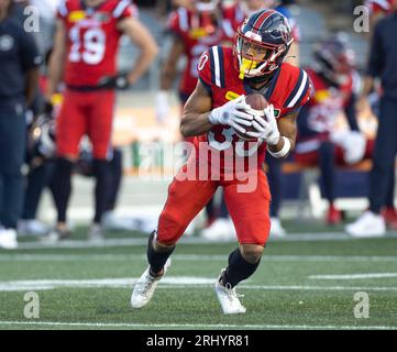 Ottawa, Kanada. August 2023. Chandler Worthy (30) der Montreal Alouettes spielt in der Regular Season Canadian Football League (CFL) zwischen den Montreal Alouettes bei den Ottawa Redblacks. Die Montreal Alouettes gewannen das Spiel mit 25:24. 2023 Copyright Sean Burges / Mundo Sport Images / Alamy Live News Stockfoto