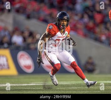 Ottawa, Kanada. August 2023. Devonte Williams (31) von den Ottawa Redblacks spielt in der Regular Season Canadian Football League (CFL) zwischen den Montreal Alouettes bei den Ottawa Redblacks. Die Montreal Alouettes gewannen das Spiel mit 25:24. 2023 Copyright Sean Burges / Mundo Sport Images / Alamy Live News Stockfoto