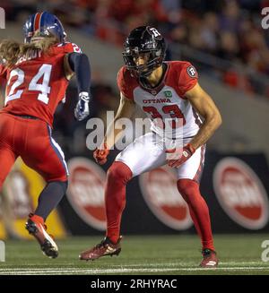 Ottawa, Kanada. August 2023. Ty Cranston (33) von den Ottawa Redblacks spielt in der Regular Season Canadian Football League (CFL) zwischen den Montreal Alouettes bei den Ottawa Redblacks. Die Montreal Alouettes gewannen das Spiel mit 25:24. 2023 Copyright Sean Burges / Mundo Sport Images / Alamy Live News Stockfoto