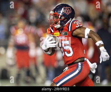 Ottawa, Kanada. August 2023. Reggie Stubblefield (35) der Montreal Alouettes spielt in der Regular Season Canadian Football League (CFL) zwischen den Montreal Alouettes in den Ottawa Redblacks. Die Montreal Alouettes gewannen das Spiel mit 25:24. 2023 Copyright Sean Burges / Mundo Sport Images / Alamy Live News Stockfoto