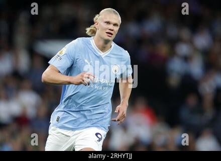 19. August 2023: Etihad Stadium, Manchester, England; Premier League Football, Manchester City gegen Newcastle United; Erling Haaland aus Manchester City Stockfoto