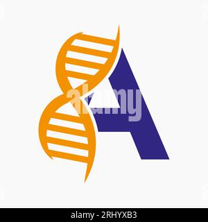 Schreiben Sie Ein DNA-Logo-Design-Konzept mit DNA-Zell-Symbol. Symbol Für Gesundheitsfürsorge Stock Vektor