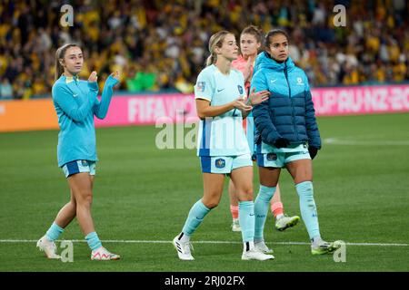 Brisbane, Australien. August 2023. Australische Spieler bedanken sich nach dem dritten Spiel der FIFA Frauen-Weltmeisterschaft Australien und Neuseeland 2023 zwischen Schweden und Australien im Brisbane Stadium am 19. August 2023 in Brisbane, Australien Credit: IOIO IMAGES/Alamy Live News Stockfoto