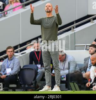 London, Großbritannien. August 2023. August 2023 Tottenham Hotspur / Manchester United - Premier League - Tottenham Hotspur Stadium. Manchester United Manager Erik Ten Hag während des Spiels in der Premier League im Tottenham Hotspur Stadium. Bildnachweis: Mark Pain / Alamy Live News Stockfoto