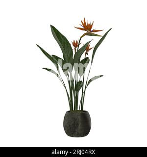 3D-Darstellung von schwarz-weißen Blüten auf weißem Hintergrund Stockfoto