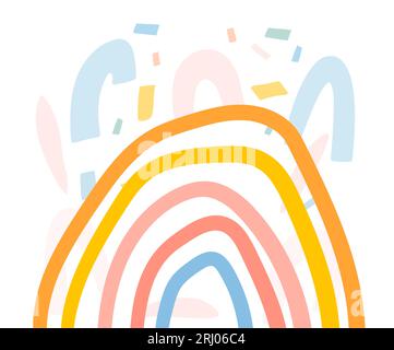 Hand gezeichneter Vektor abstrakter Stock grafische Illustrationen Poster oder Druck mit positiven hellen farbigen groovigen Regenbogen isoliert auf Farbcollage Stock Vektor