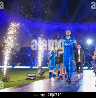 Riad, Saudi-Arabien. August 2023. Neymar Jr wird als neuer Spieler des Al Hilal Saudi FC vor dem Spiel der SAFF Roshn Saudi Pro League 2023-24 zwischen Al Hilal Saudi FC und Al-Fayha im King Fahd International Stadium am 19. August 2023 in Riad, Saudi Arabien, vorgestellt. Foto von Stringer / Power Sport Images Credit: Power Sport Images Ltd/Alamy Live News Stockfoto