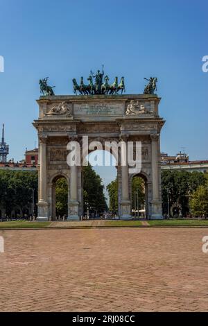 Arco della Pace. Architekt Luigi Cagnola. Triumphbogen im historischen Zentrum von Mailand. Stockfoto