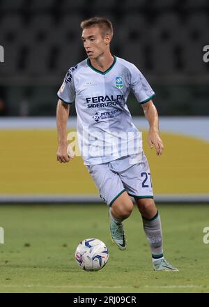 Turin, Italien, 14. August 2023. Denis Hergheligiu von Feralpisalo während des Coppa Italia Round of 32 Matches im Stadio Grande Torino, Turin. Auf dem Bild sollte stehen: Jonathan Moscrop / Sportimage Stockfoto