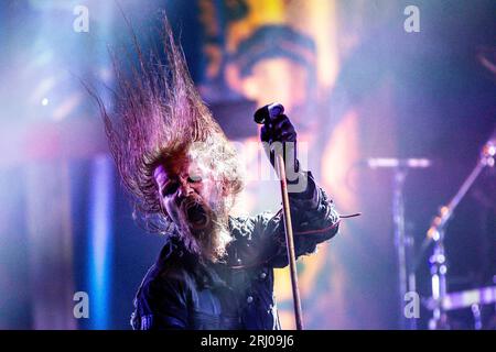 Horten, Norwegen, 19. August 2023. Kampfar beim Midgardsblot 2023 Metal Festival im Midgard Viking Center in Horten, Norwegen Credit: Frode Arnesen/Alamy Live News Stockfoto