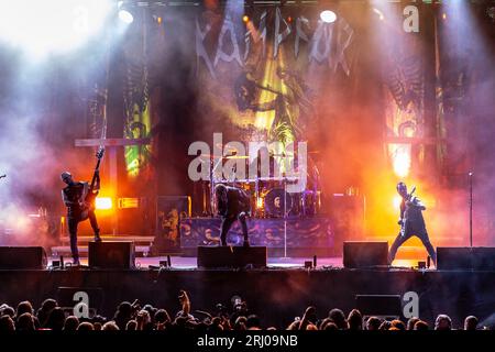 Horten, Norwegen, 19. August 2023. Kampfar beim Midgardsblot 2023 Metal Festival im Midgard Viking Center in Horten, Norwegen Credit: Frode Arnesen/Alamy Live News Stockfoto