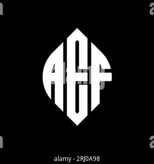 AEF-Logo mit kreisförmigem Buchstaben und Ellipsenform. AEF-Ellipsenbuchstaben im typografischen Stil. Die drei Initialen bilden ein kreisförmiges Logo. AEF CI Stock Vektor