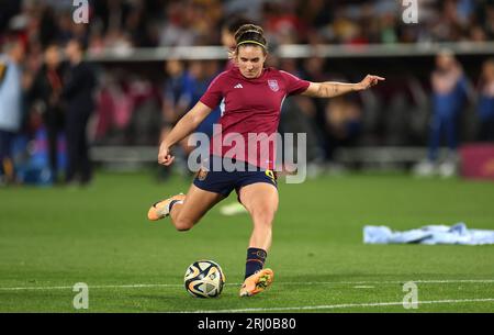 Die Spanierin Mariona Caldentey erwärmt sich vor dem Endspiel der FIFA Frauen-Weltmeisterschaft im Stadion Australien, Sydney. Bilddatum: Sonntag, 20. August 2023. Stockfoto